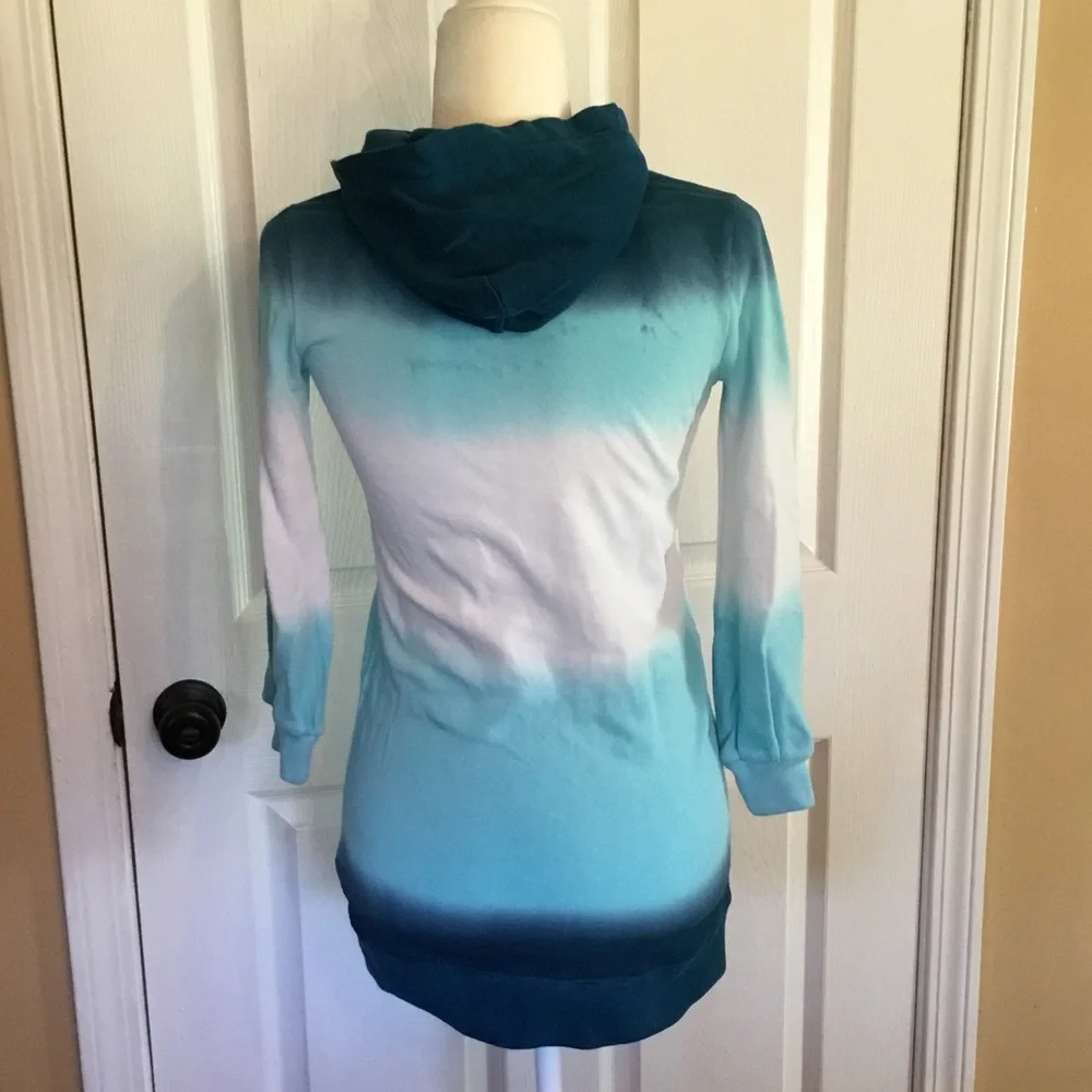 Ralph Lauren Boho Ombré Blue, Teal and White Hooded Tunic/Dress